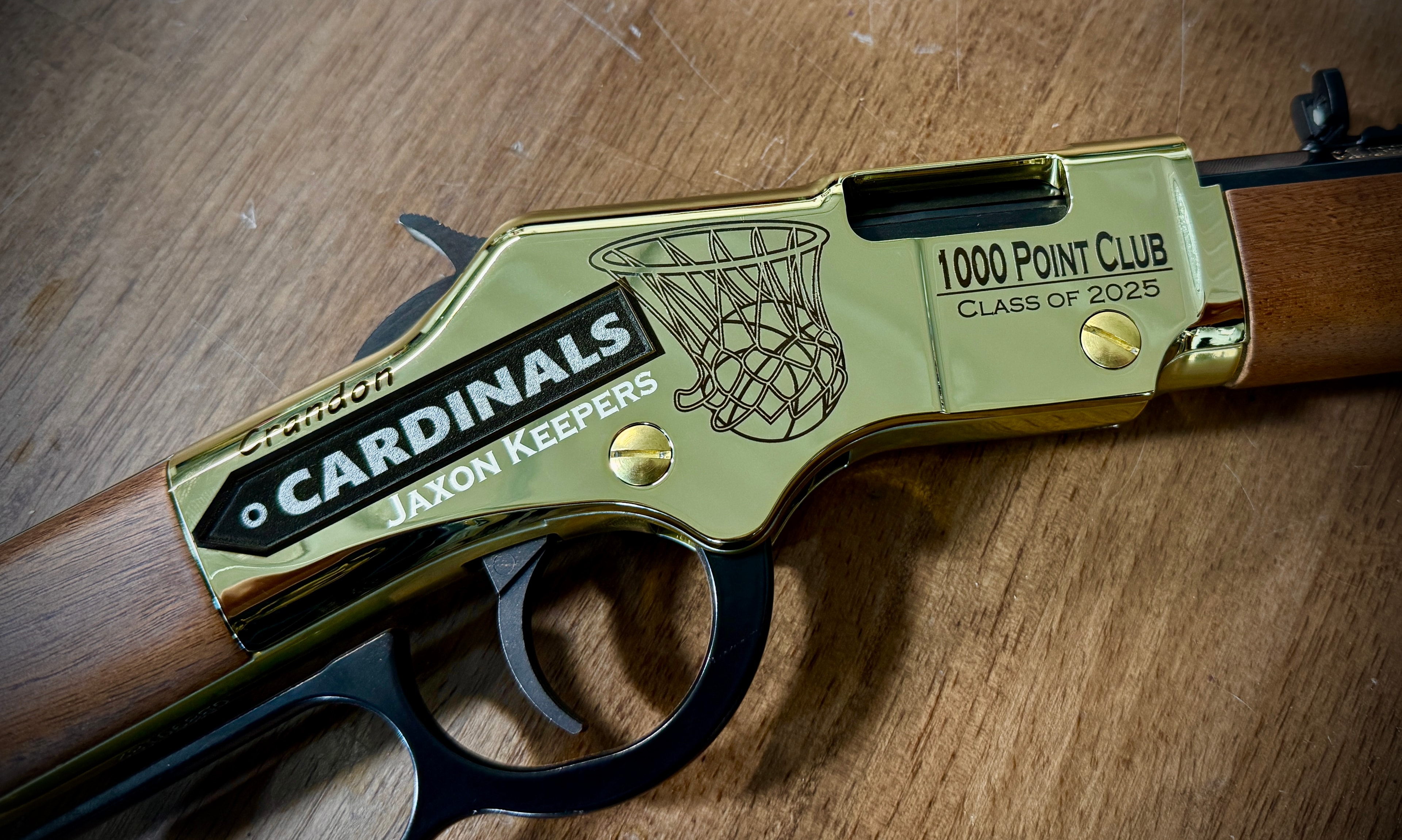 Custom laser-engraved Henry rifle — Crandon Cardinals Jaxon Keepers 1000 Point Club Class of 2025